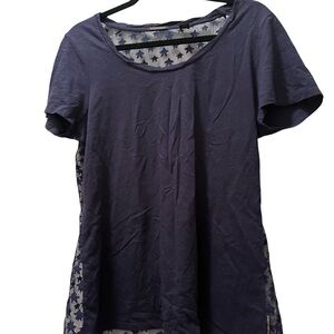 Scotch & Soda Tee shirt - Maison Scotch Star Shirt. Navy high low tee hem. Sheer